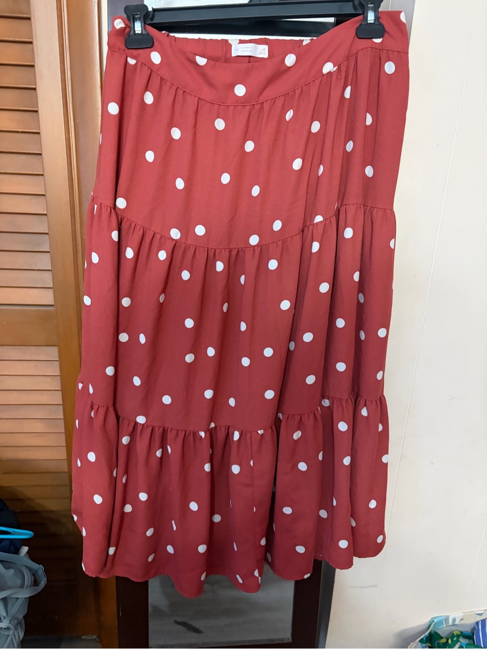 LC Lauren Conrad Rust Red Polka Dot Tiered Maxi Skirt